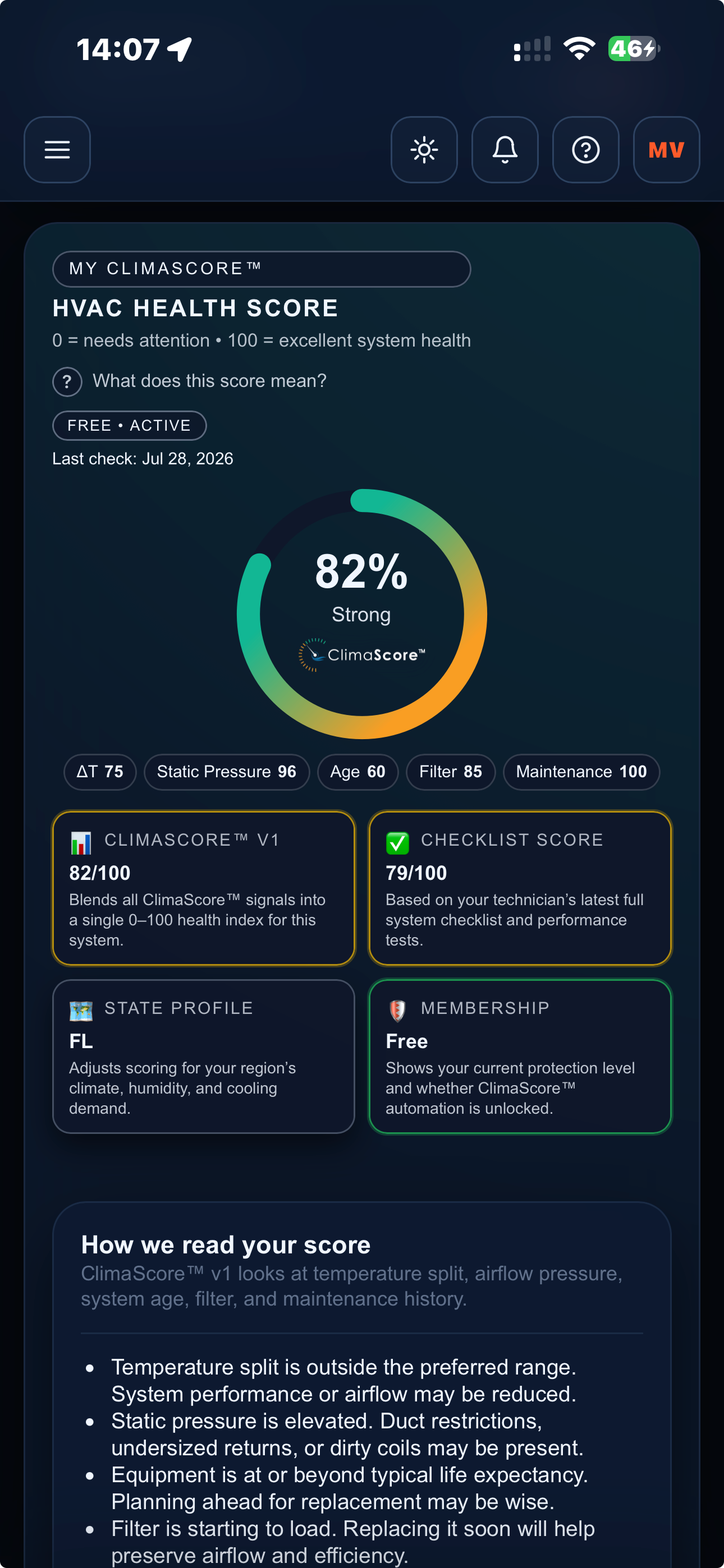 Your ClimaScore in the POCAD app